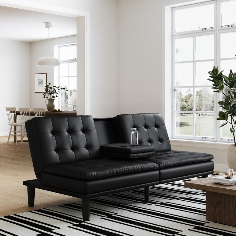 Mainstays 2241009W PillowTop Futon with Cupholder - Black