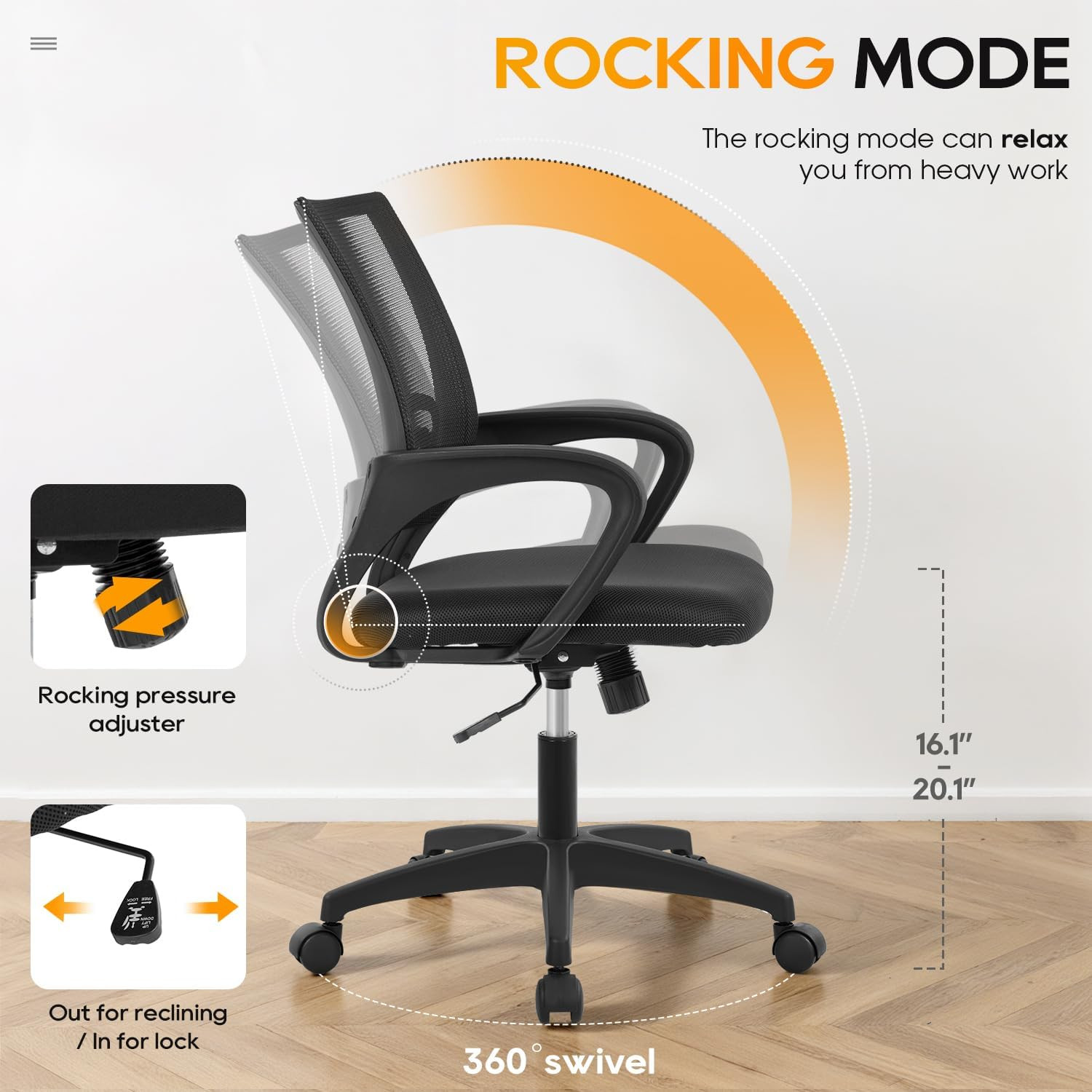 Mid-Back Ergonomic Mesh Office Chair Adjustable Lumbar Support Swivel Desk