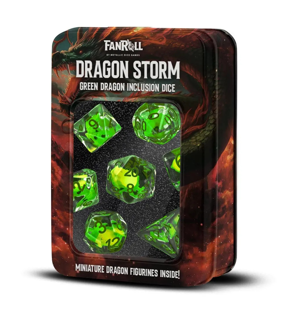 FanRoll Dragon Storm Green Dragon Inclusion 7-Dice Set