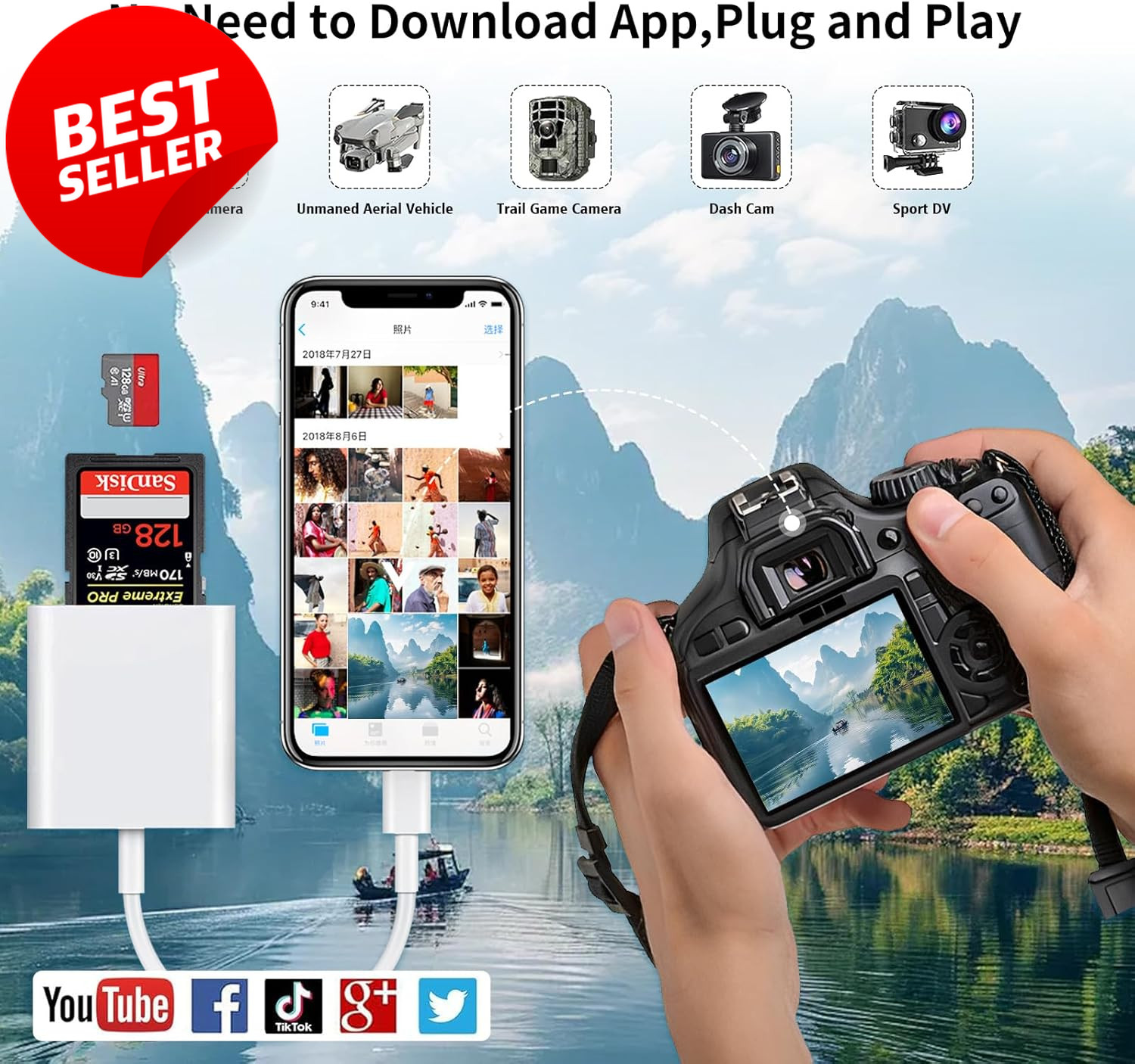 USB C SD Card Reader Dual Slot SD MicroSD Adapter iPhone 15 16 iPad Mac - US