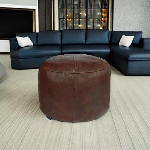 Thgonwid Unstuffed Faux Leather Pouf Cover, 16.5”x12.5”, Matte Coffee