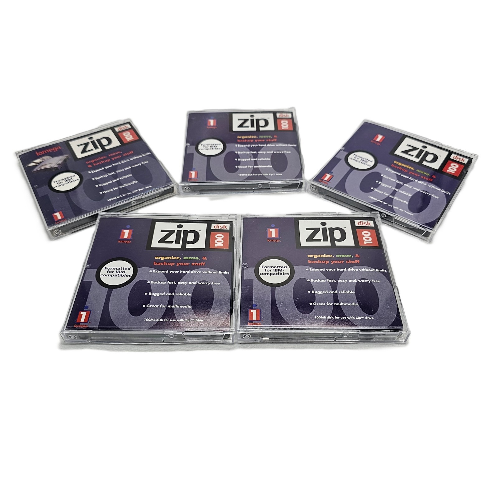 Iomega Zip Disk PC100 Lot of 5 100MB Storage Capacity IBM Compatibles