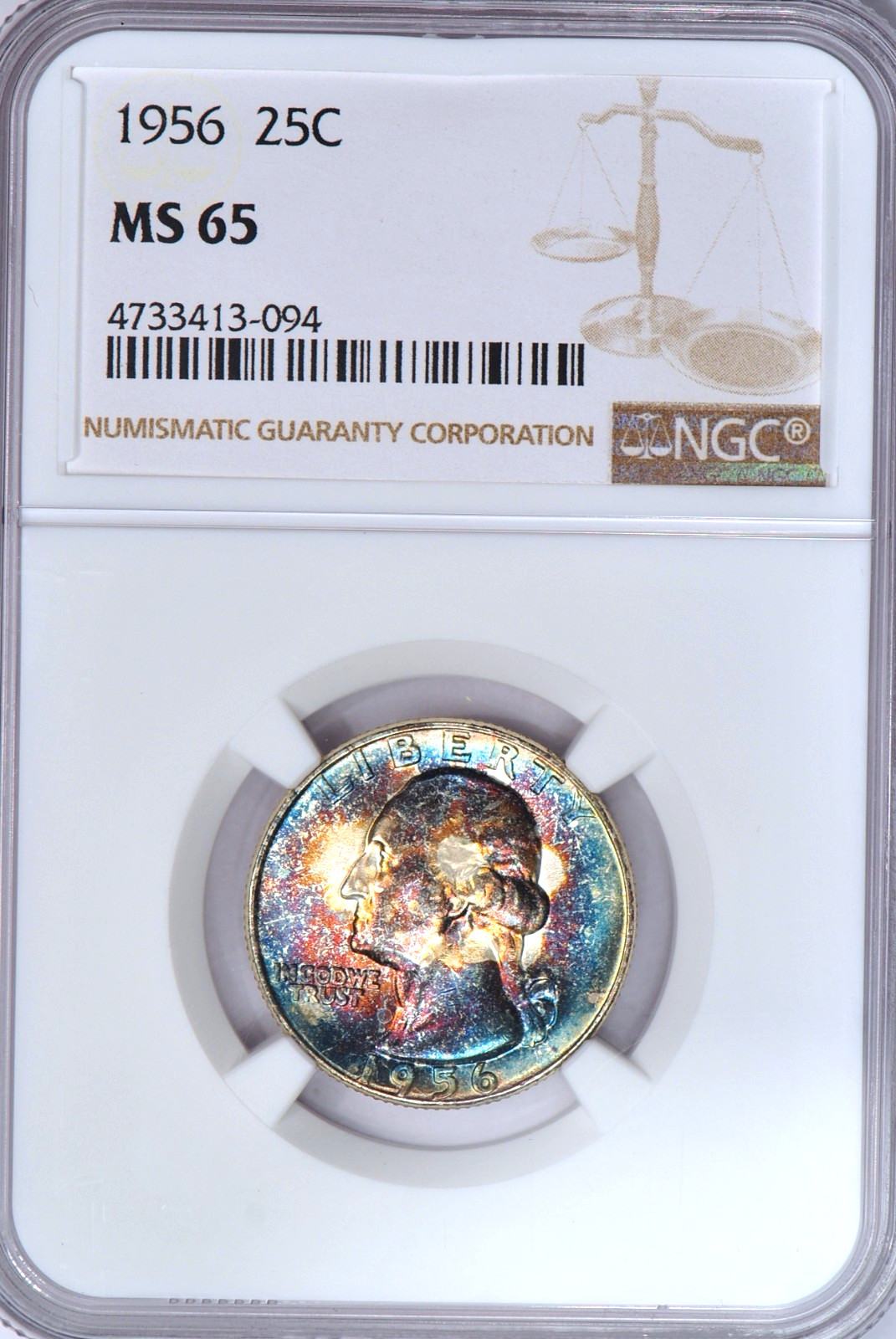 1956 Toned Washington Quarter NGC MS 65 Monster Toning See Video Silver Coin 25C