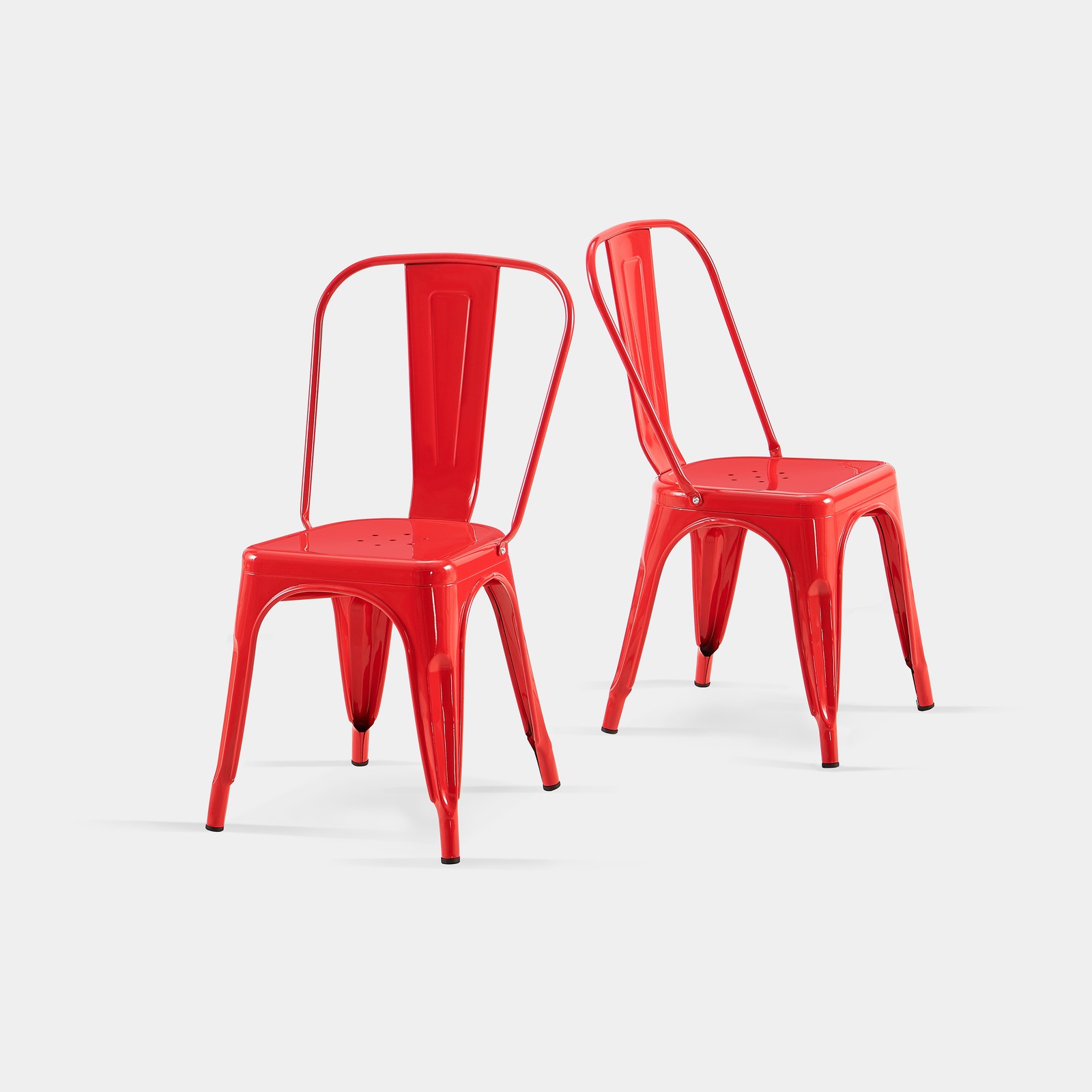 Set of 2 High Gloss Red Industrial Metal Dining Chairs 18 Inch Seat Height Sta