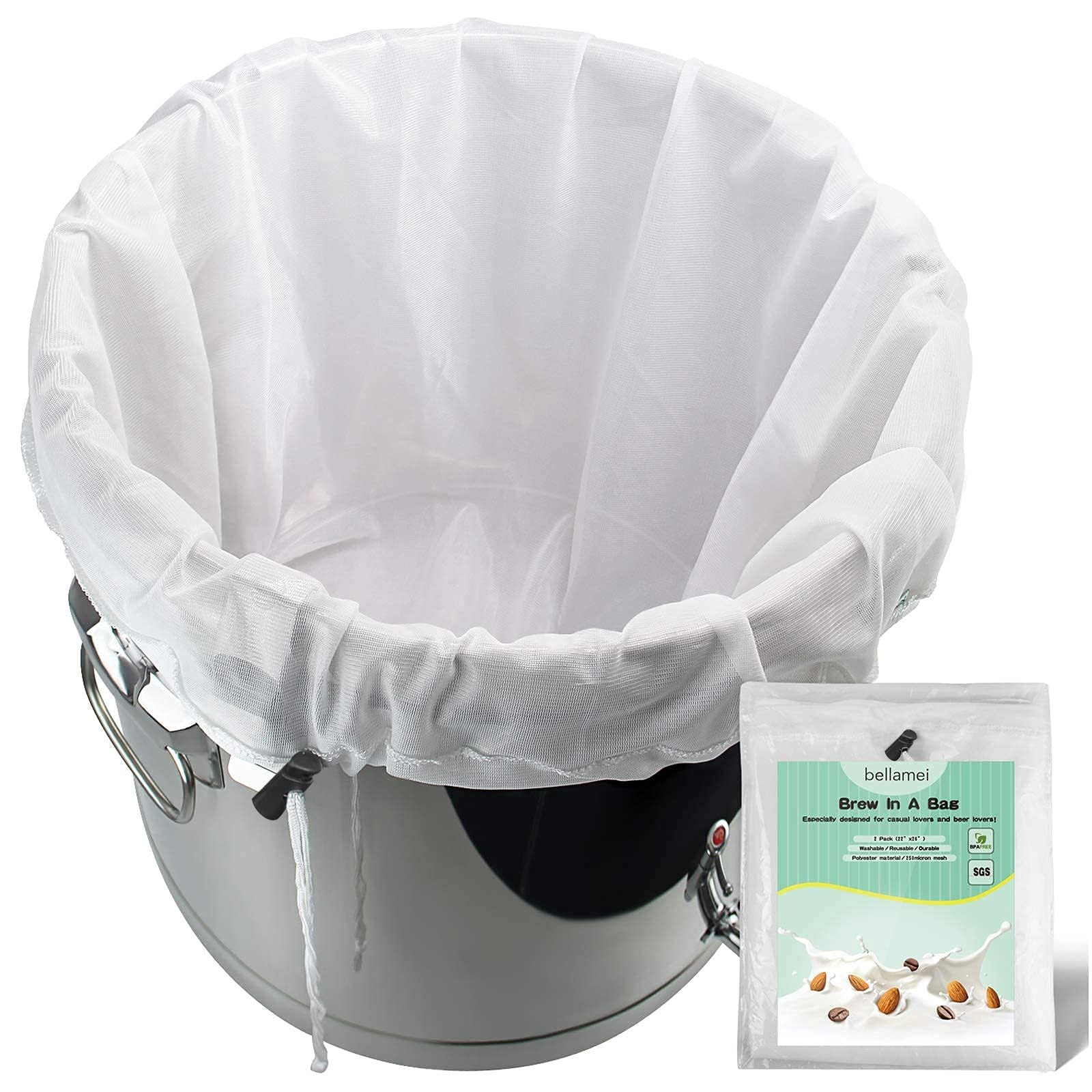 Bellamei Brew Bags Extra Large Reusable 2 Pack 250 2 pack-22"×26", White