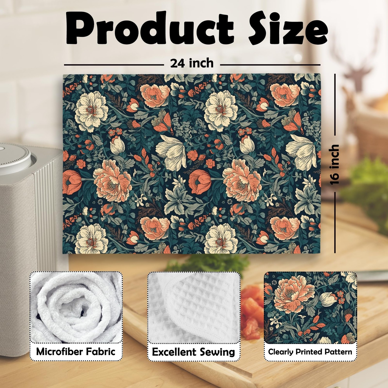 Vintage Cottagecore Floral Kitchen Dish Towels, Retro Rustic Midcentury Moder...