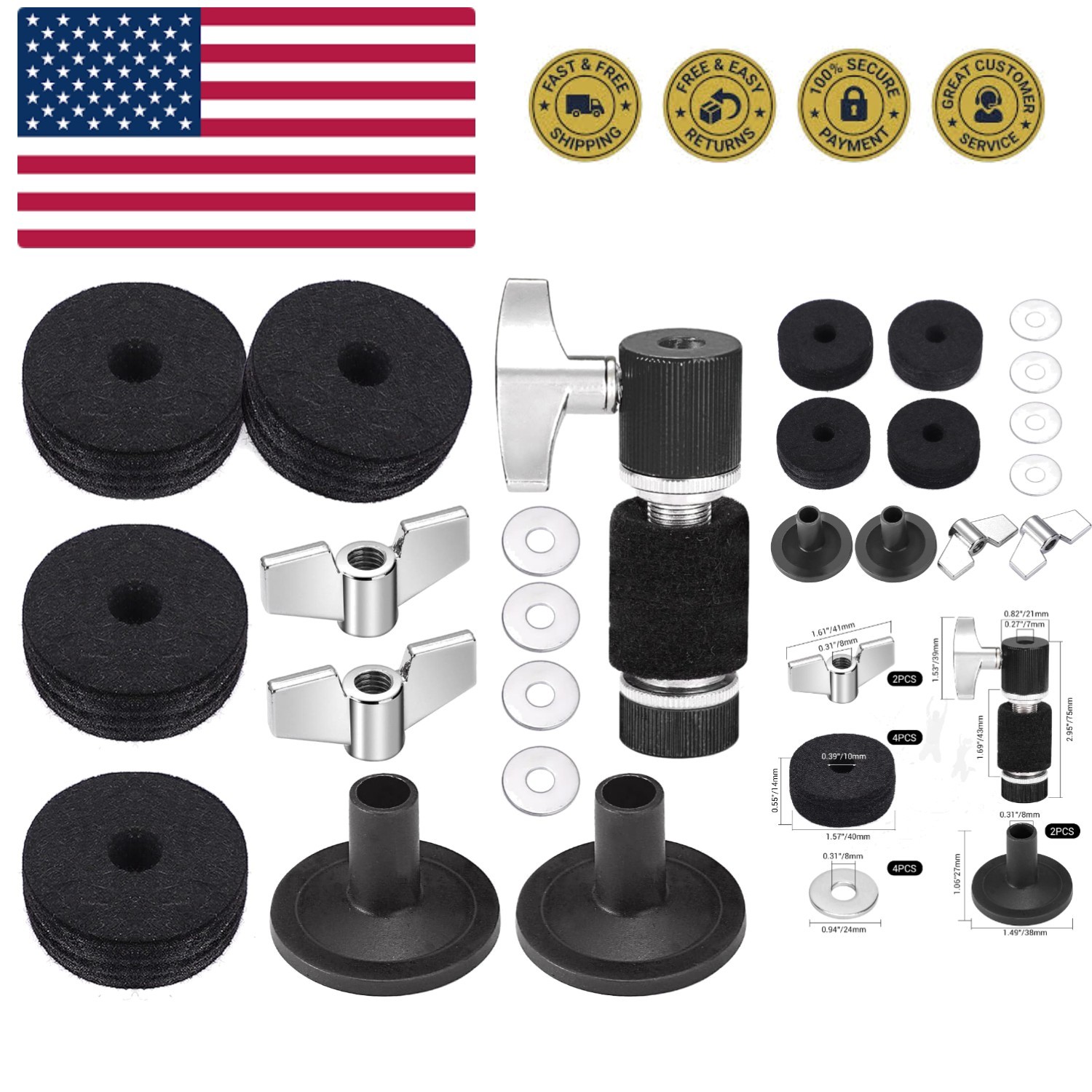 13PCS Cymbal Replacement Accessories, Standard Hi-Hat Clutch, Drum Cymbal Fel...