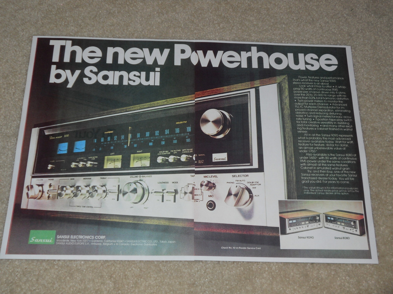 Sansui 9090 Ultimate Receiver Ad, 2 pages, 1978, Article, Frame it!