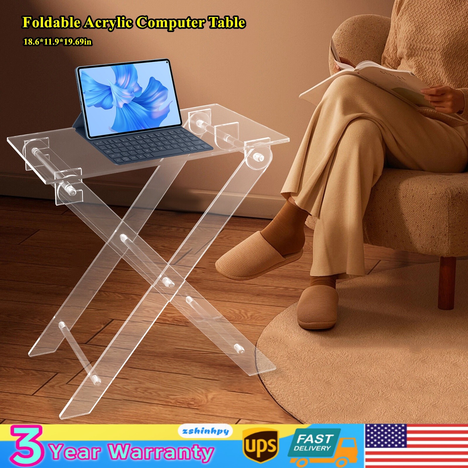 50cm/19.69in Folding Table Multifunctional Portable Acrylic Table X-Shaped Clear
