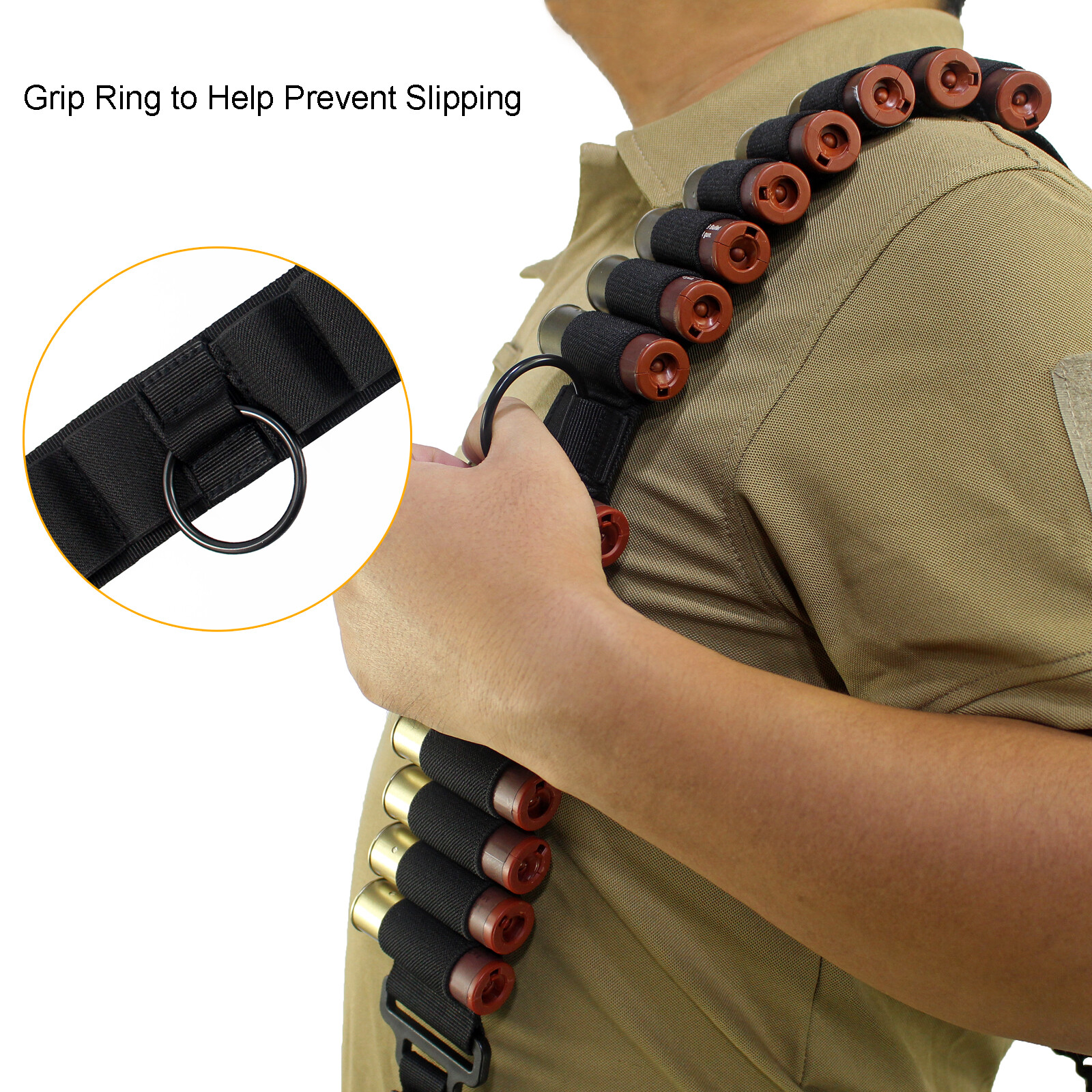 2 Point Non-Slip Adjustable Ammo Sling Shotgun Sling with 16 Shell Holder-Black