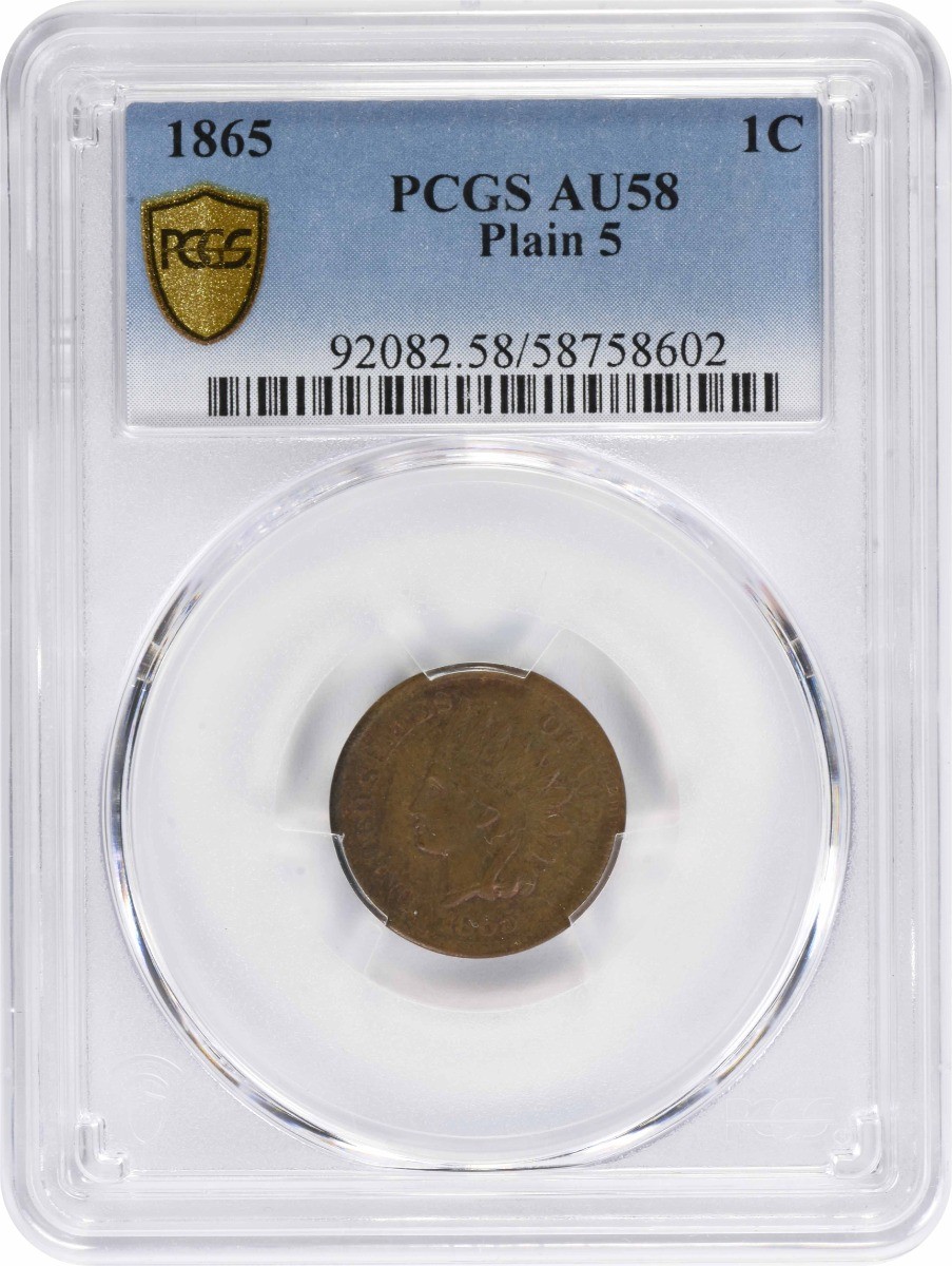 1865 Indian Cent Plain 5 AU58 PCGS