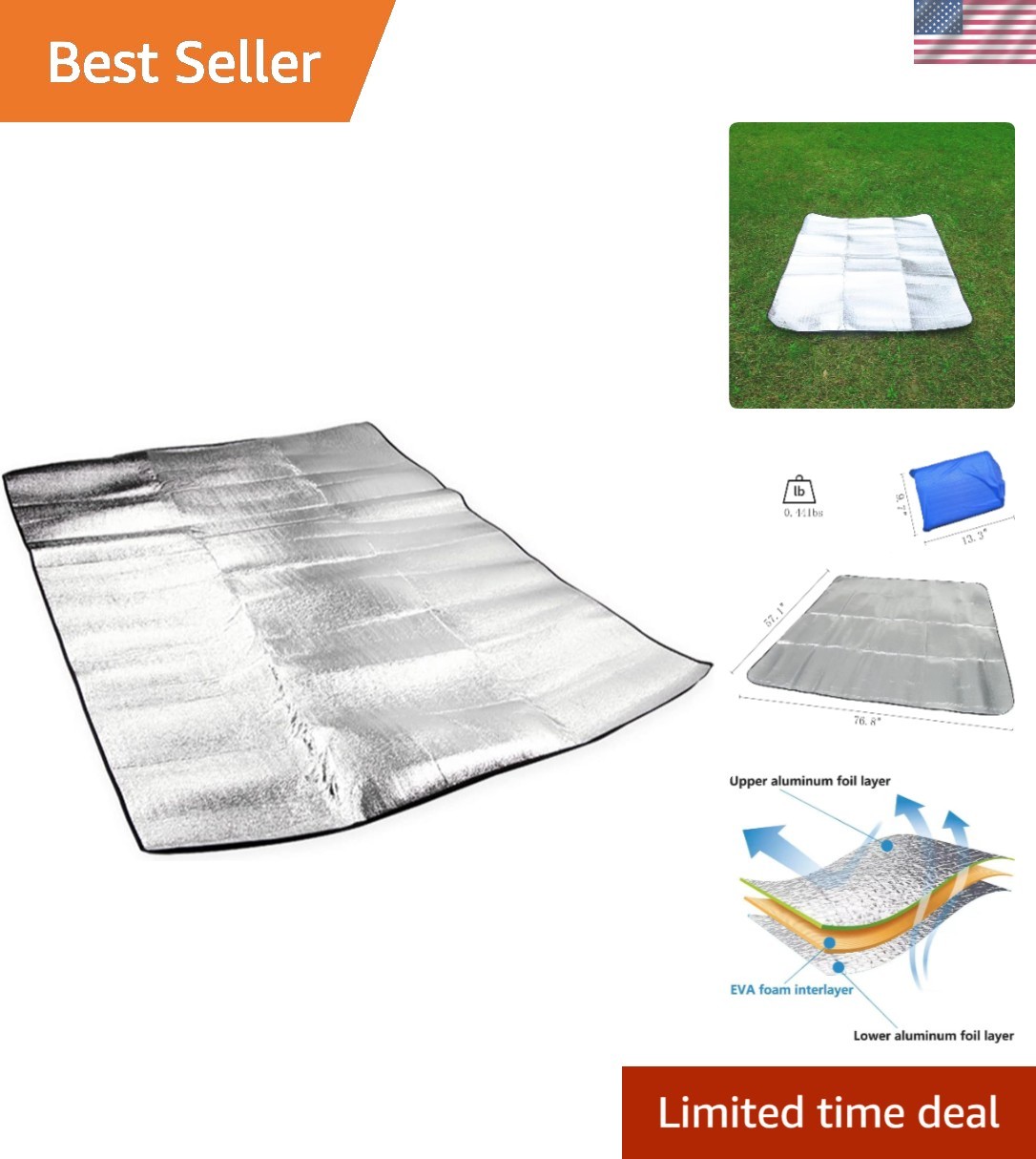 Moisture-Proof Aluminum Foil Picnic Mat for Beach and Camping - 57" x 76.8"