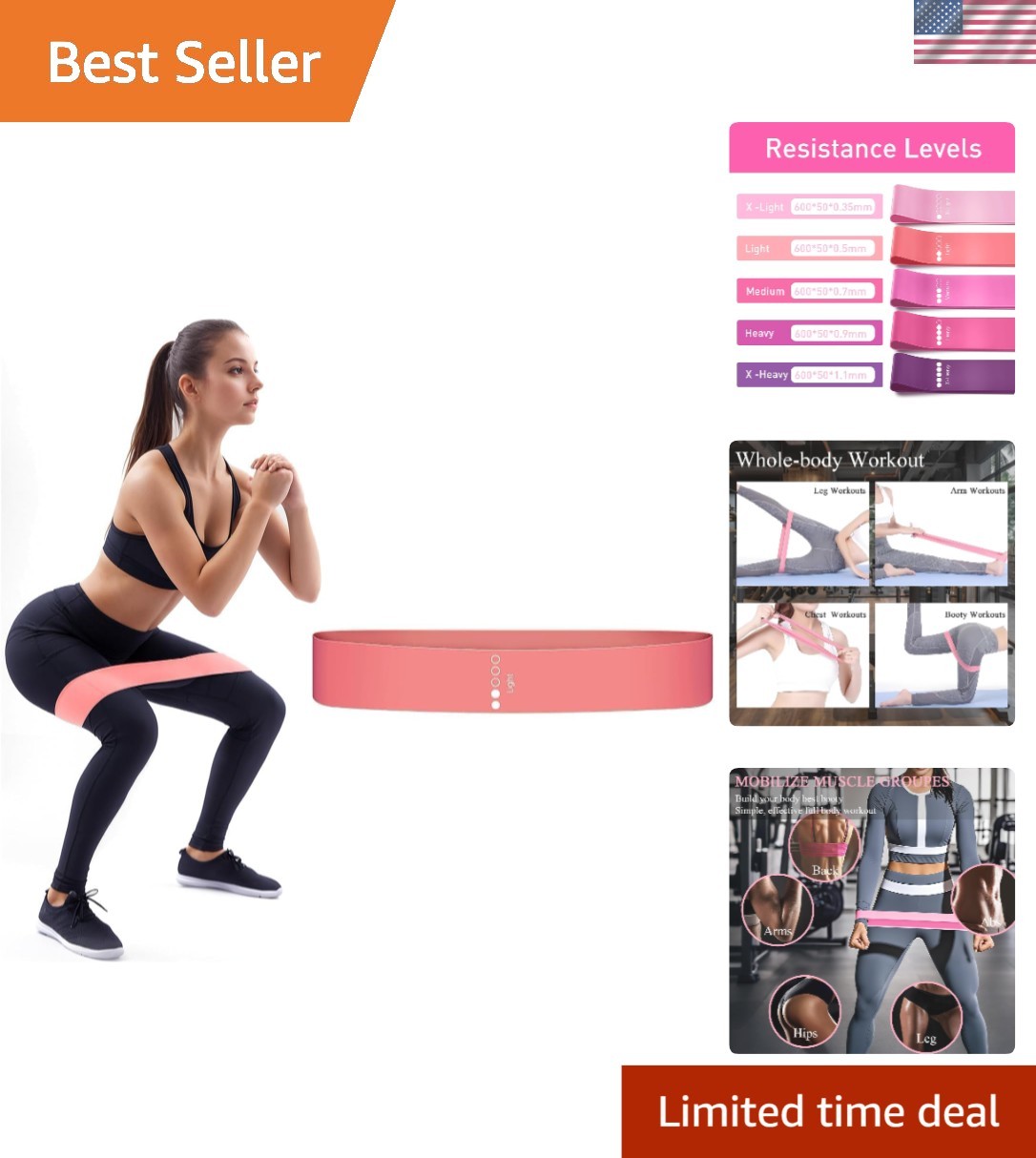 Adjustable Resistance Bands for Light Strength Training & Stretching - 5-Pack