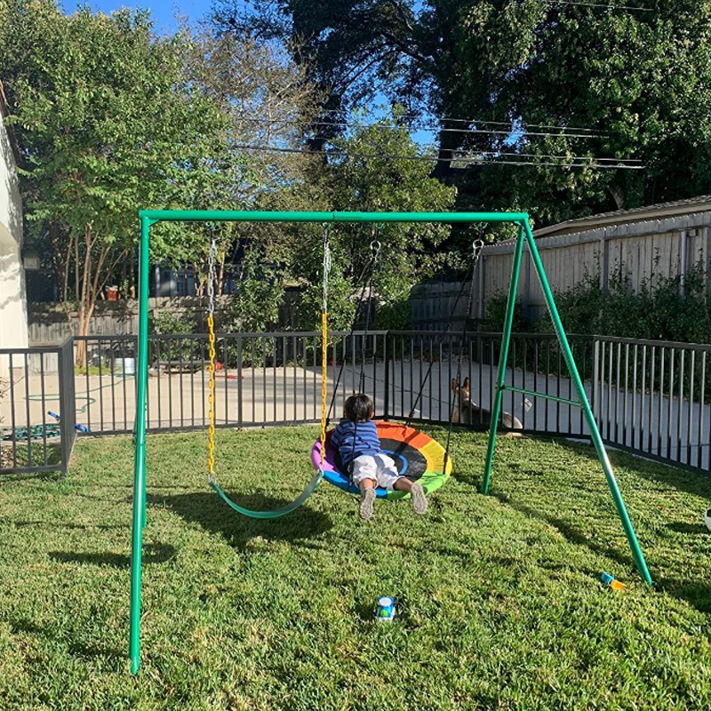 Trekassy 440lbs 2 Seat Metal Swing Set with Heavy Duty A-Frame Metal Swing Stand