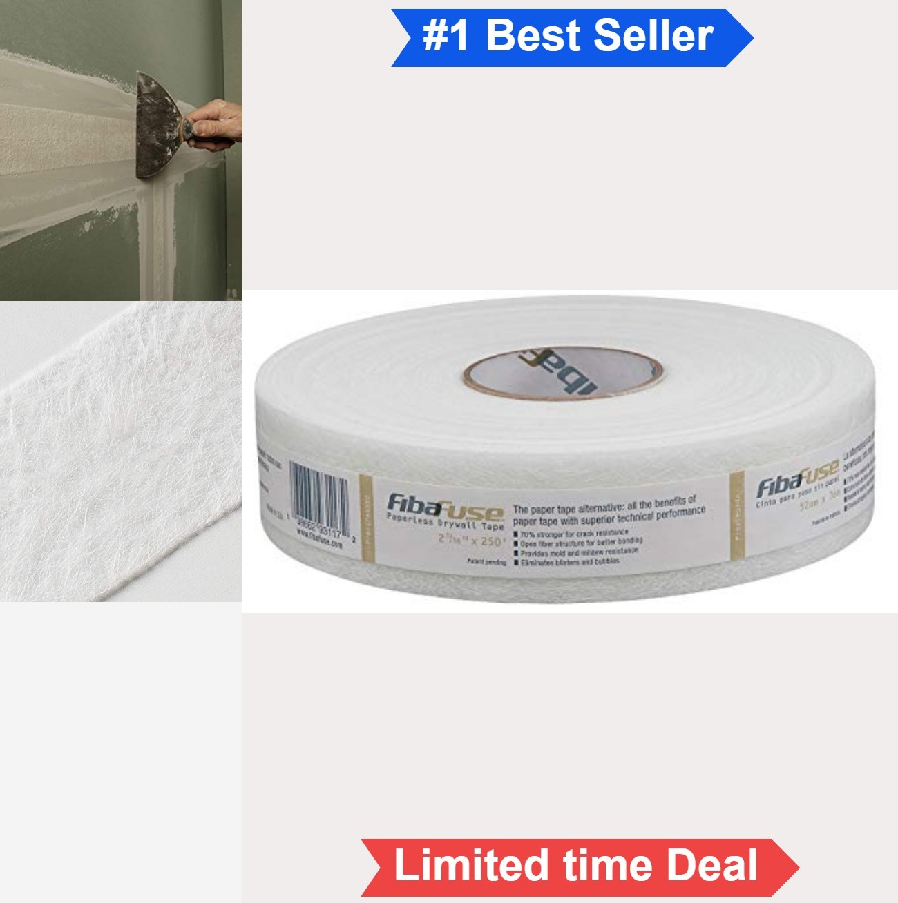 FibaFuse Drywall Joint Tape 2-1/16 in x 250 ft Paperless Fiberglass Mold