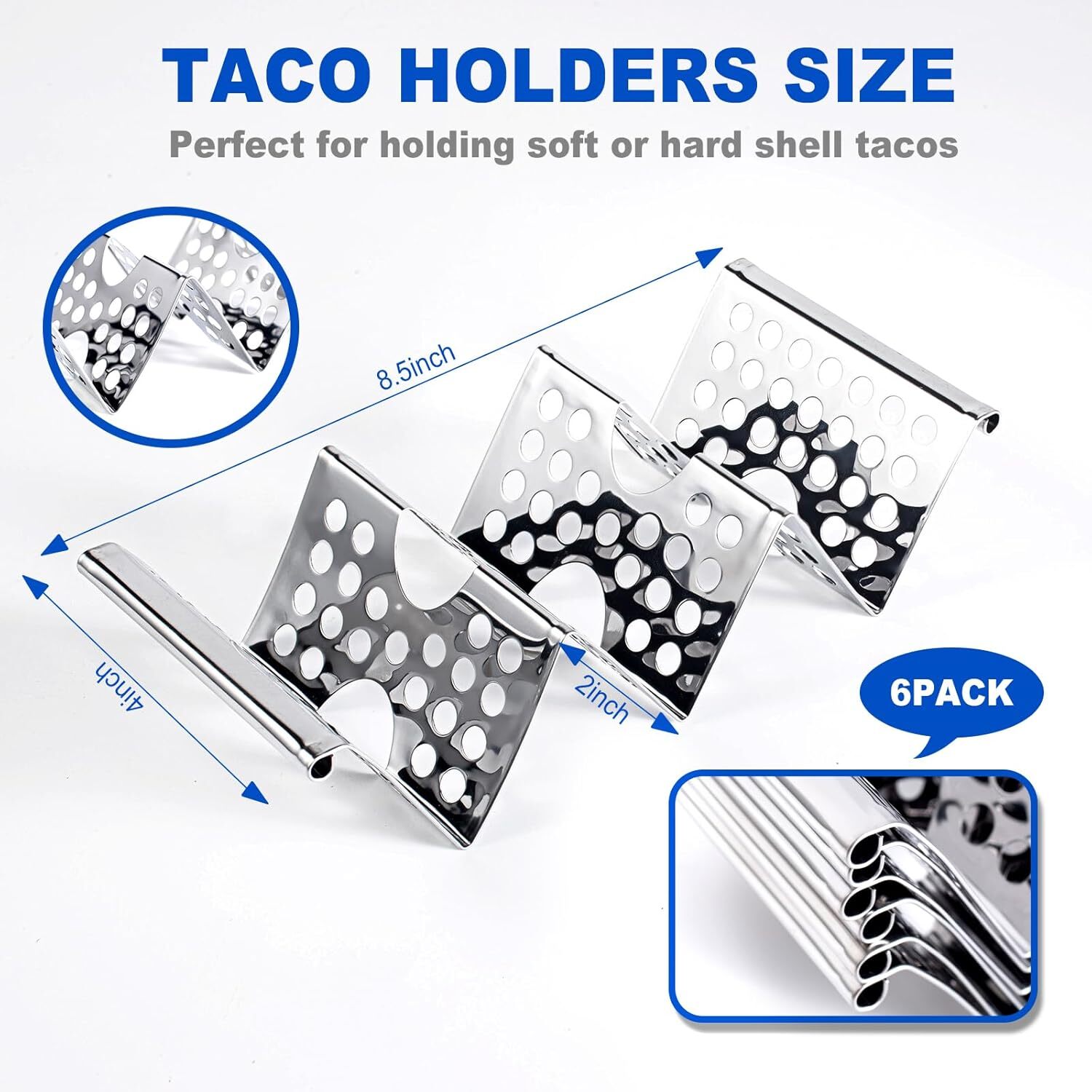 Taco Holders Set of 6, Stainless Steel Taco Holder Stand, Stylish Taco Shell Hol