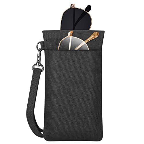 Double Eyeglasses Pouch with Carrying Strap, Portable Squeeze Top Black