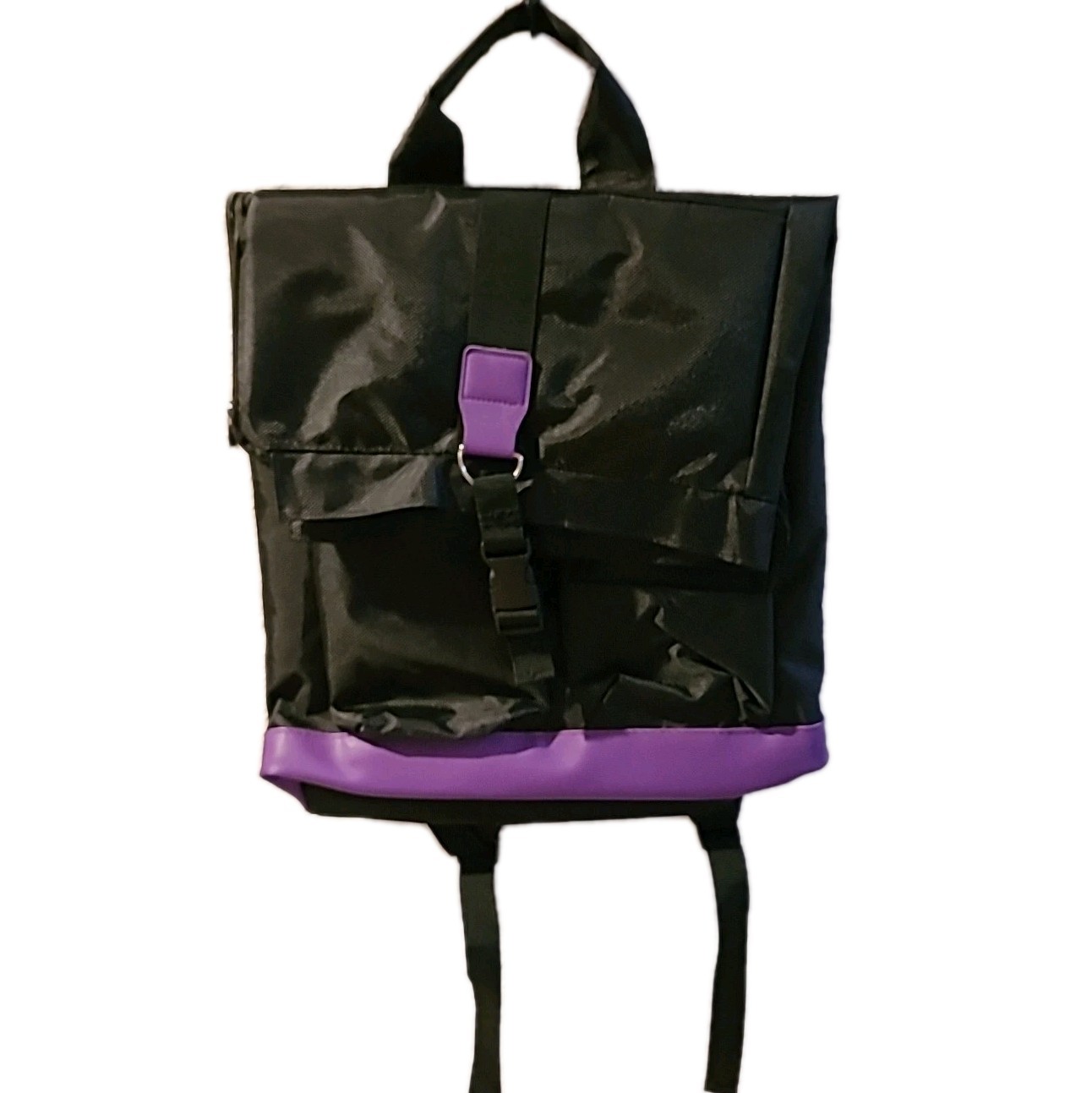OMNILIFE Backpack Black Purple Flap Top Zip Pockets School Travel Daypack