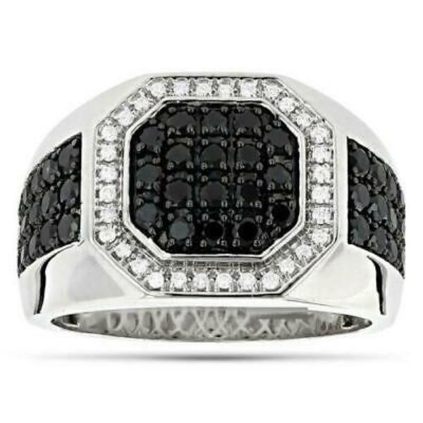 Men's Black Onyx Lab Created Diamond Octagon Wedding Ring 14K Two-Tone Gold Over
