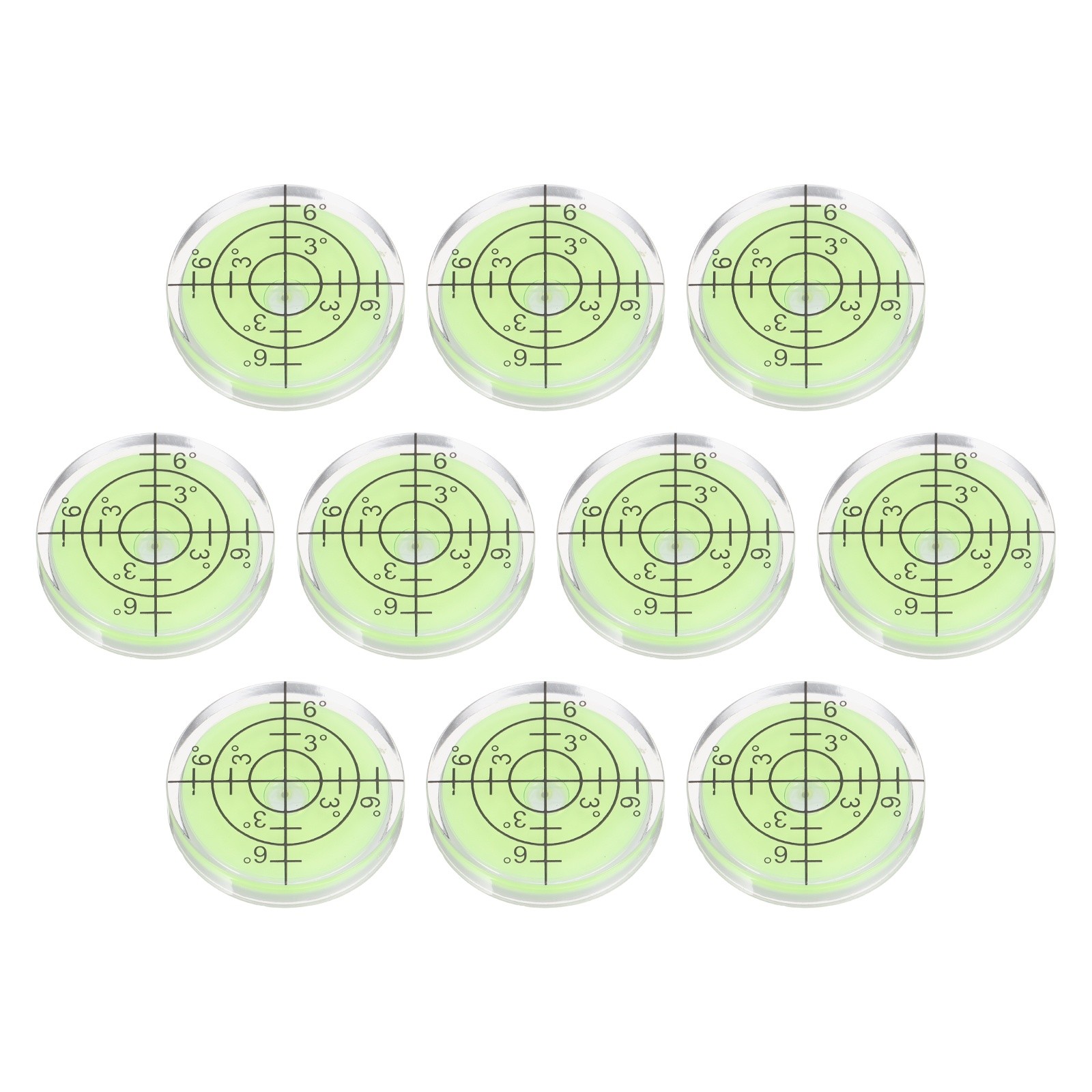 10pcs Round Bubble Level 25x5mm Mini Circular Bullseye Spirit Levels, Green