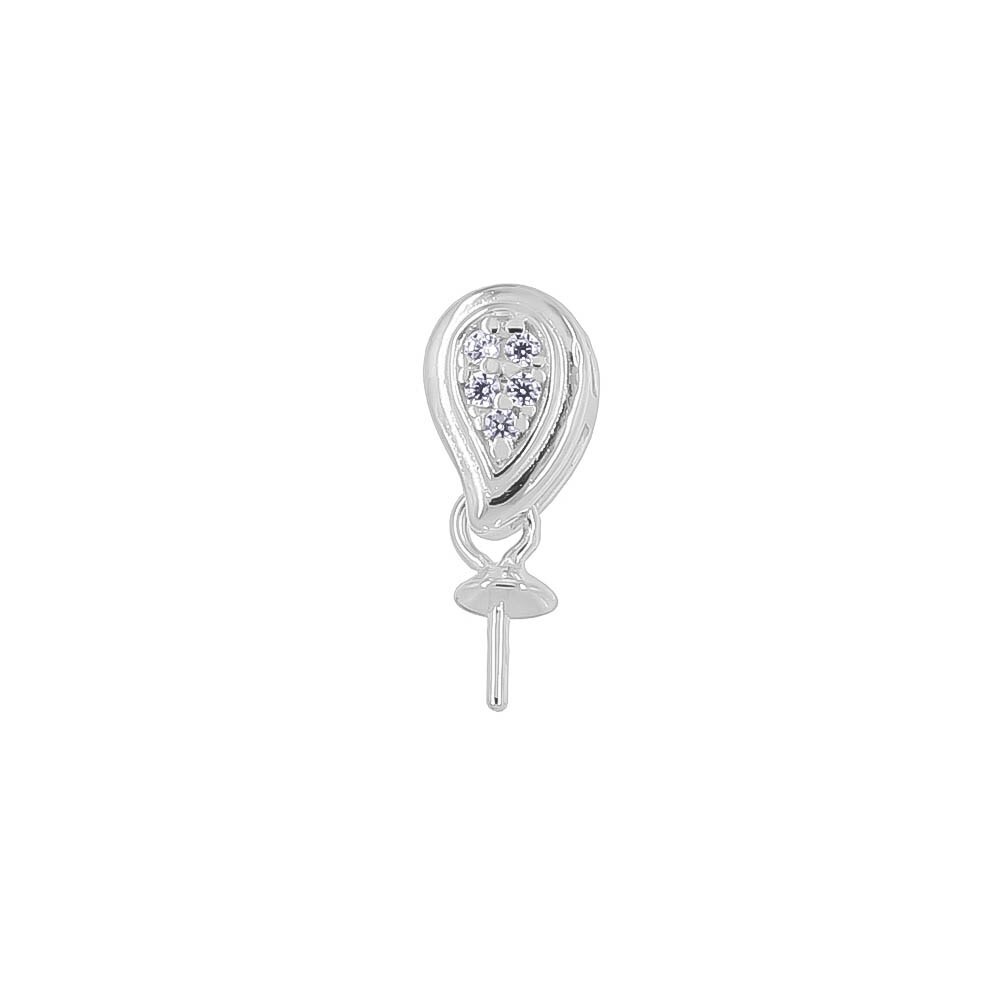 Sterling Silver CZ Teardrop Pearl Pendant Bail Connector w/ Pearl Cup Pin #97178