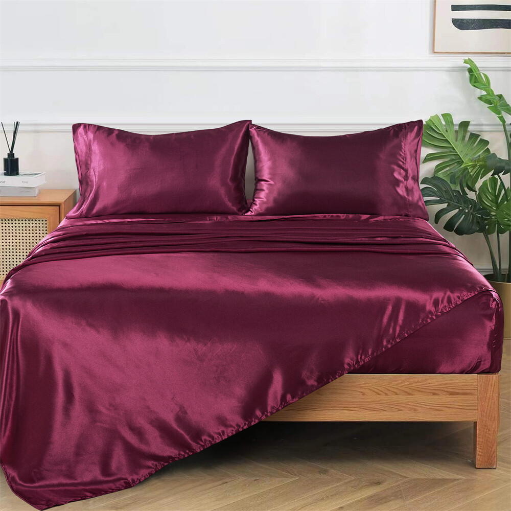 Serenta Luxury Super Soft & Silky 4PC Satin Sheet Set Solid Color Deep Pocket