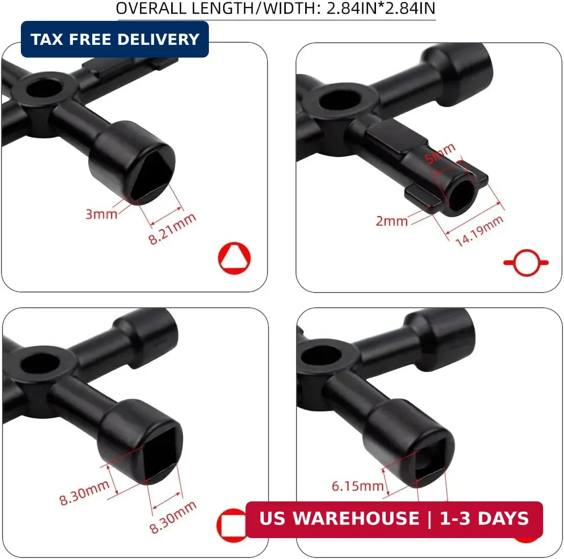 Triangle Multi-functional Sillcock Key 4 Way Square Wrench Water Utility Key Ste