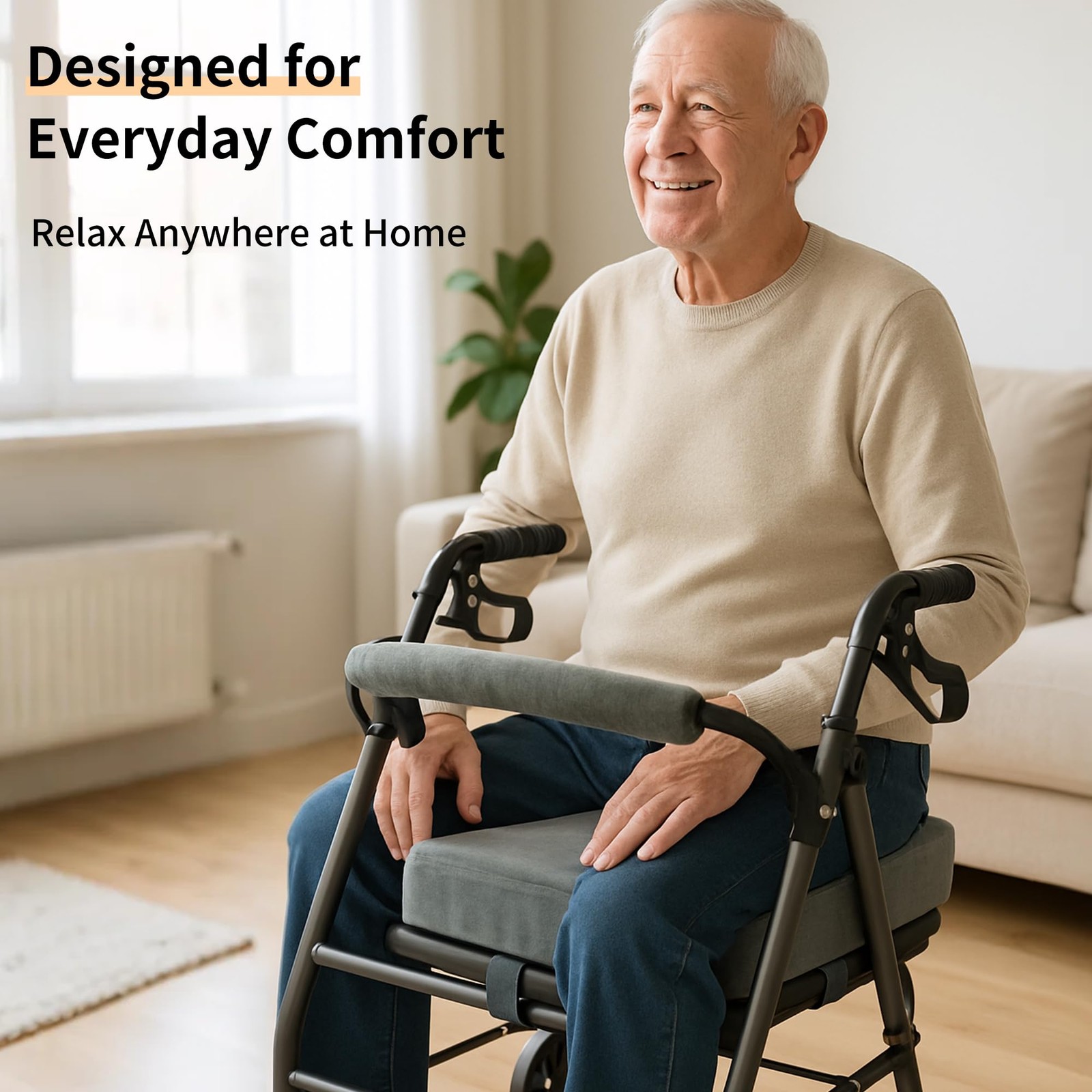 Walker Seat Cushion for Seniors – Memory Foam Rollator Accessory with Backres...
