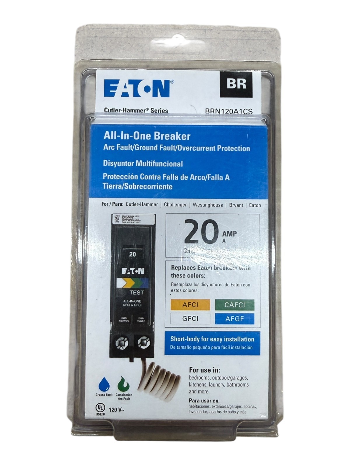 Eaton BRN120A1CS 20A 1-Pole All In One Circuit Breaker Type BR Plug-In
