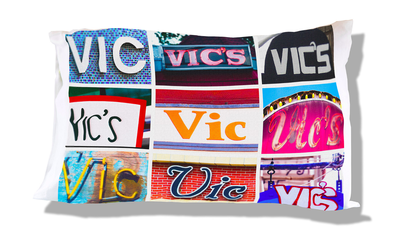 VIC Personalized Pillowcase featuring the name in photos of actual signs