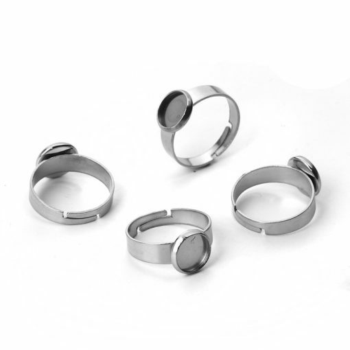 5 pcs. 304 Stainless Steel ADJUSTABLE Cabochon Setting Bezel RING bases - 8mm