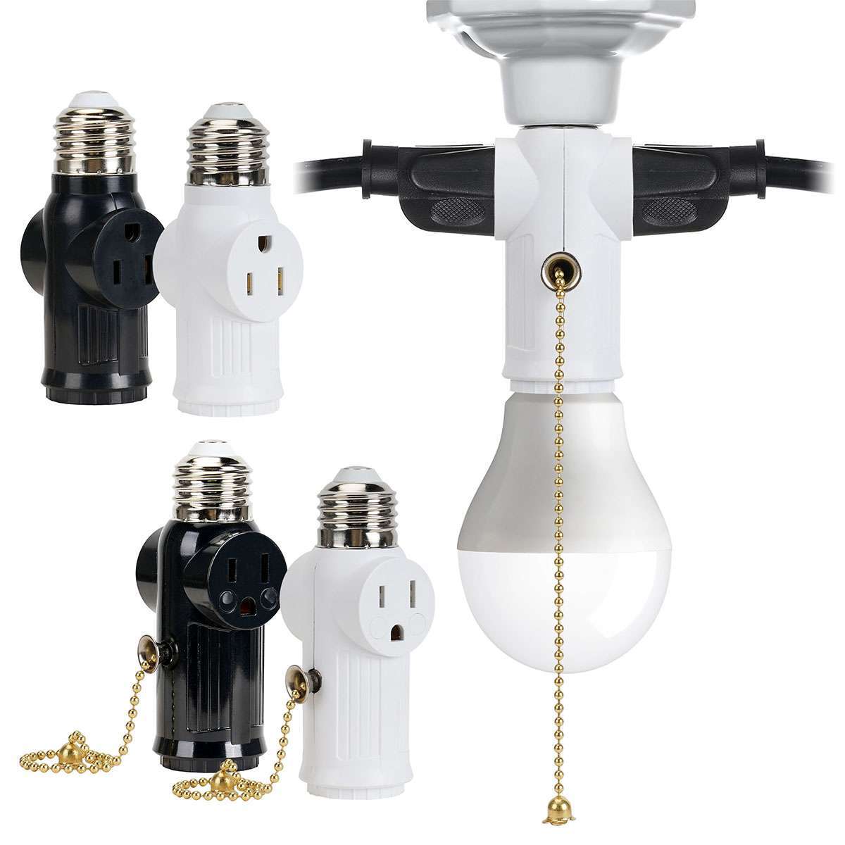 E26 Light Socket to Plug Adapter 2/3 Prong Light Bulb Outlet Socket Adapter