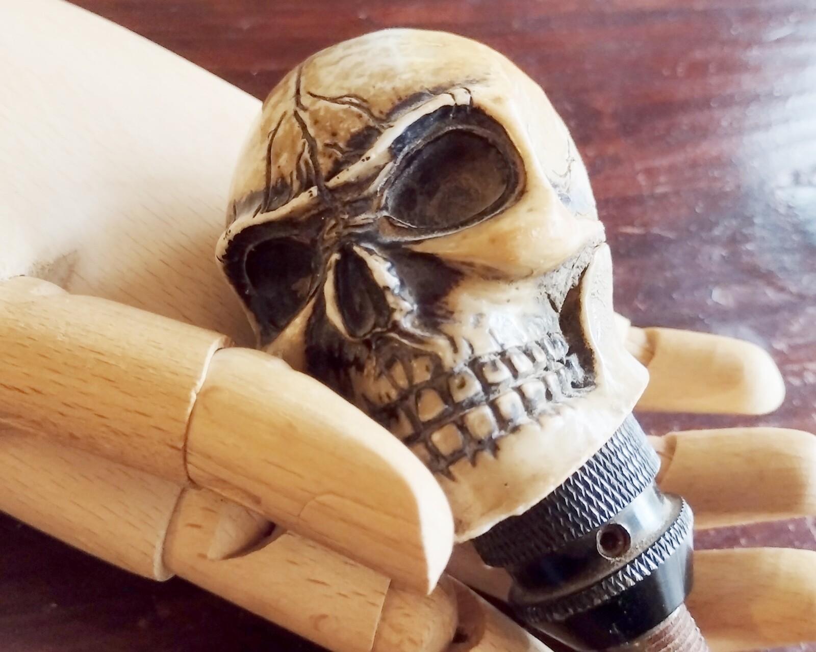 Skull on Threaded Post - Skull Knob - Auto Accessory Creepy - Heavy
