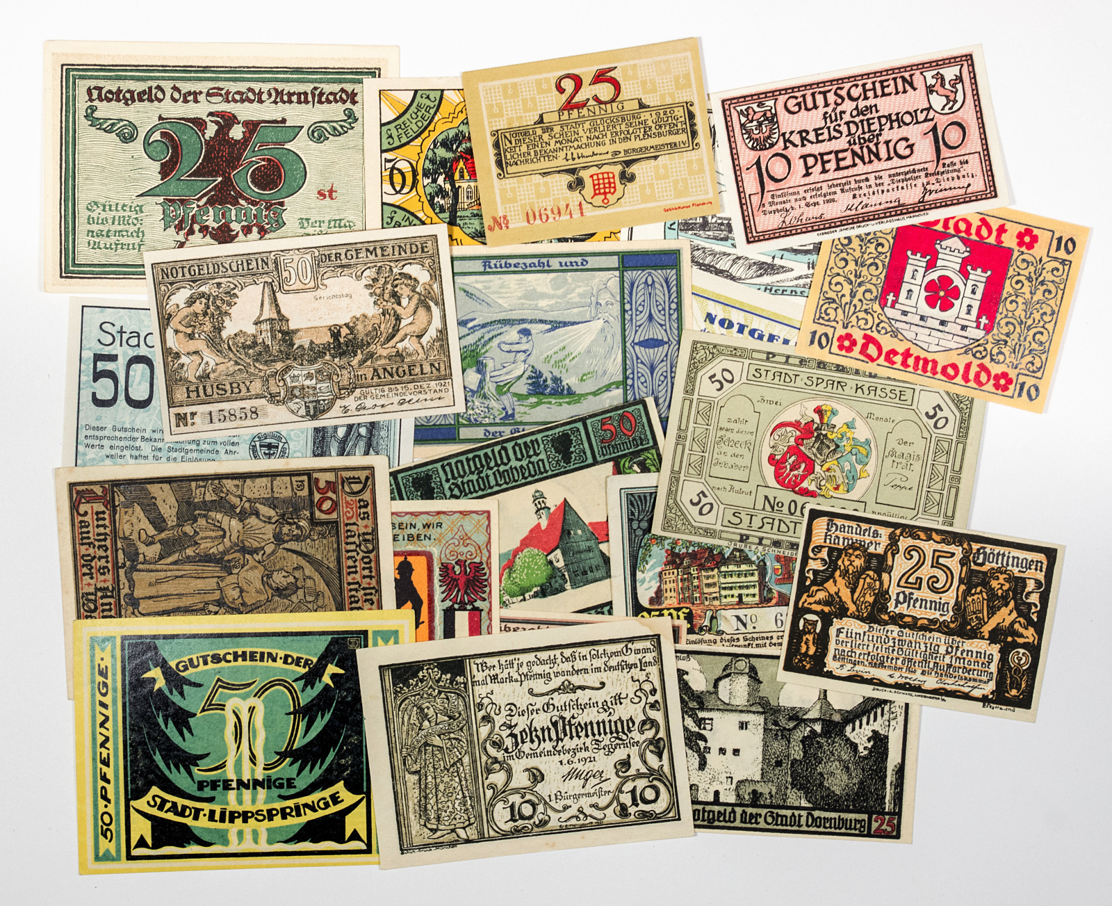 20 different towns Germany notgeld 1920-21 paper money most xf-Au