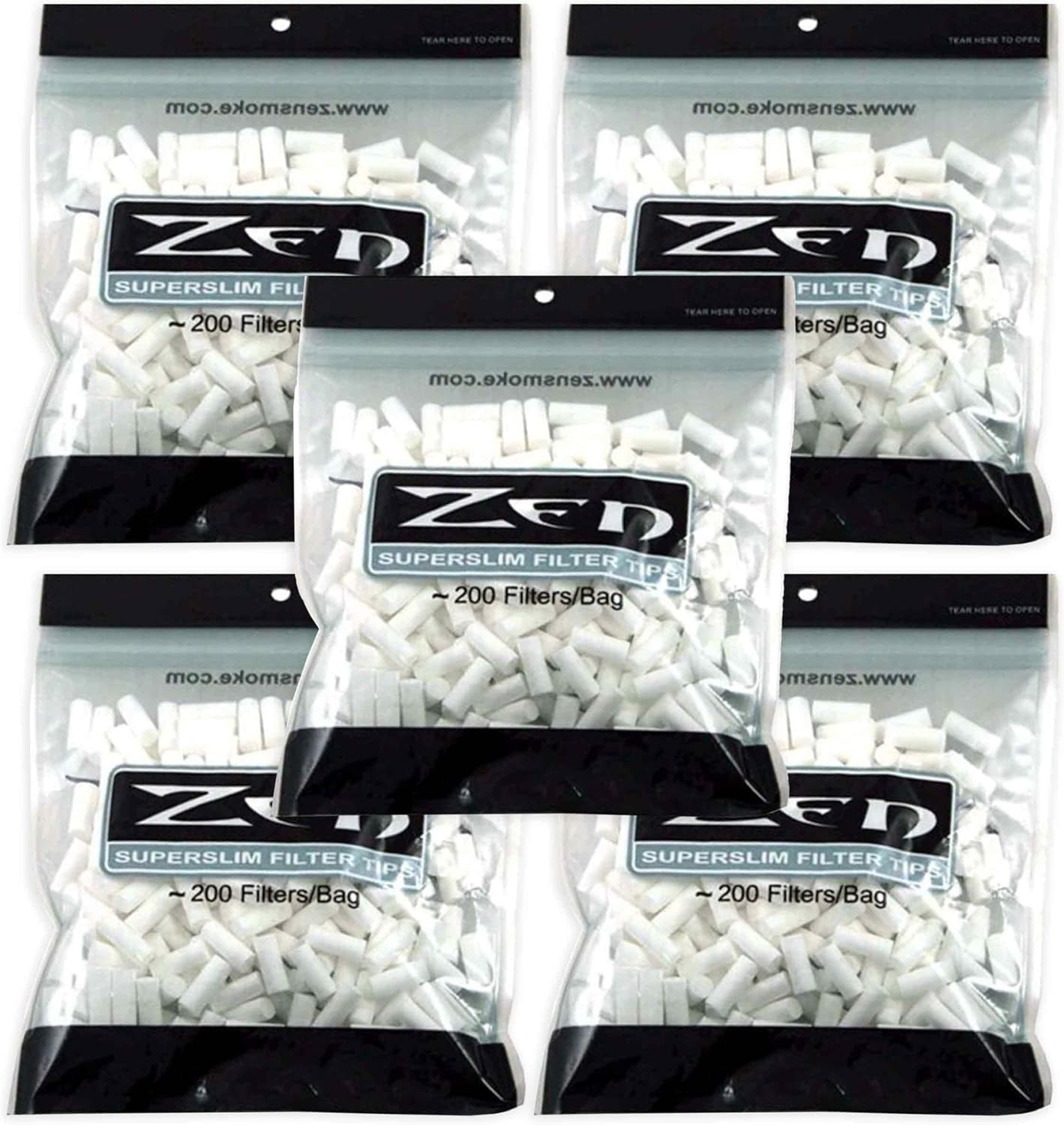 Zen Filter Tips SuperSlim - Cigarette Filters for Rolling (5 Bags 1,000 Filters)