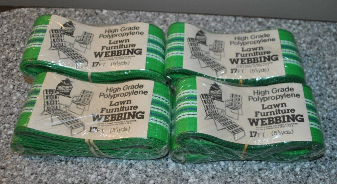 Vtg Incognito Lawn Furniture Webbing 17 feet x 4 pkgs Green, Blue White