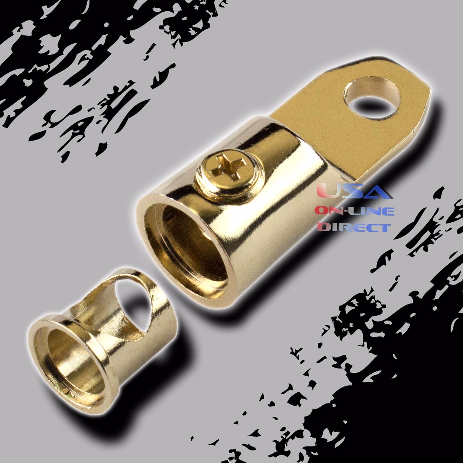 2pcs GOLD 0/2 AWG Gauge Ring Terminal w/ Adapters Audio 12v Battery Marine USA