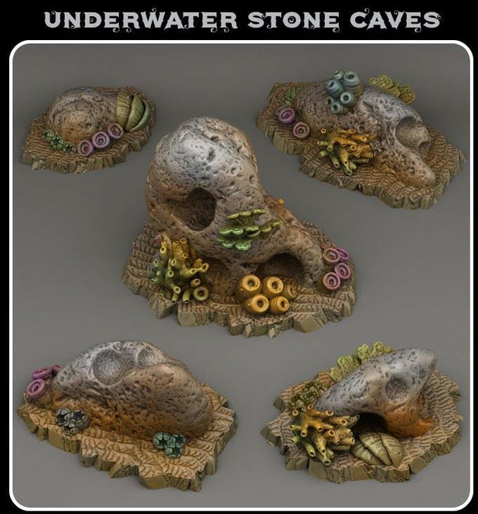 3D Printed Fantastic Plants and Rocks Underwater Stone Caves 28mm - 32mm D&D