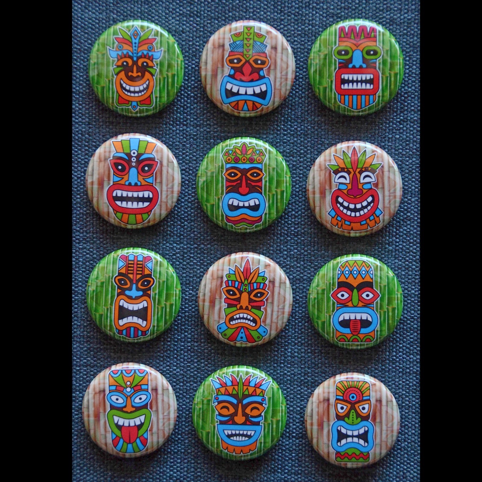 Tiki Heads / Buttons (Set of 12) / Various Size Options
