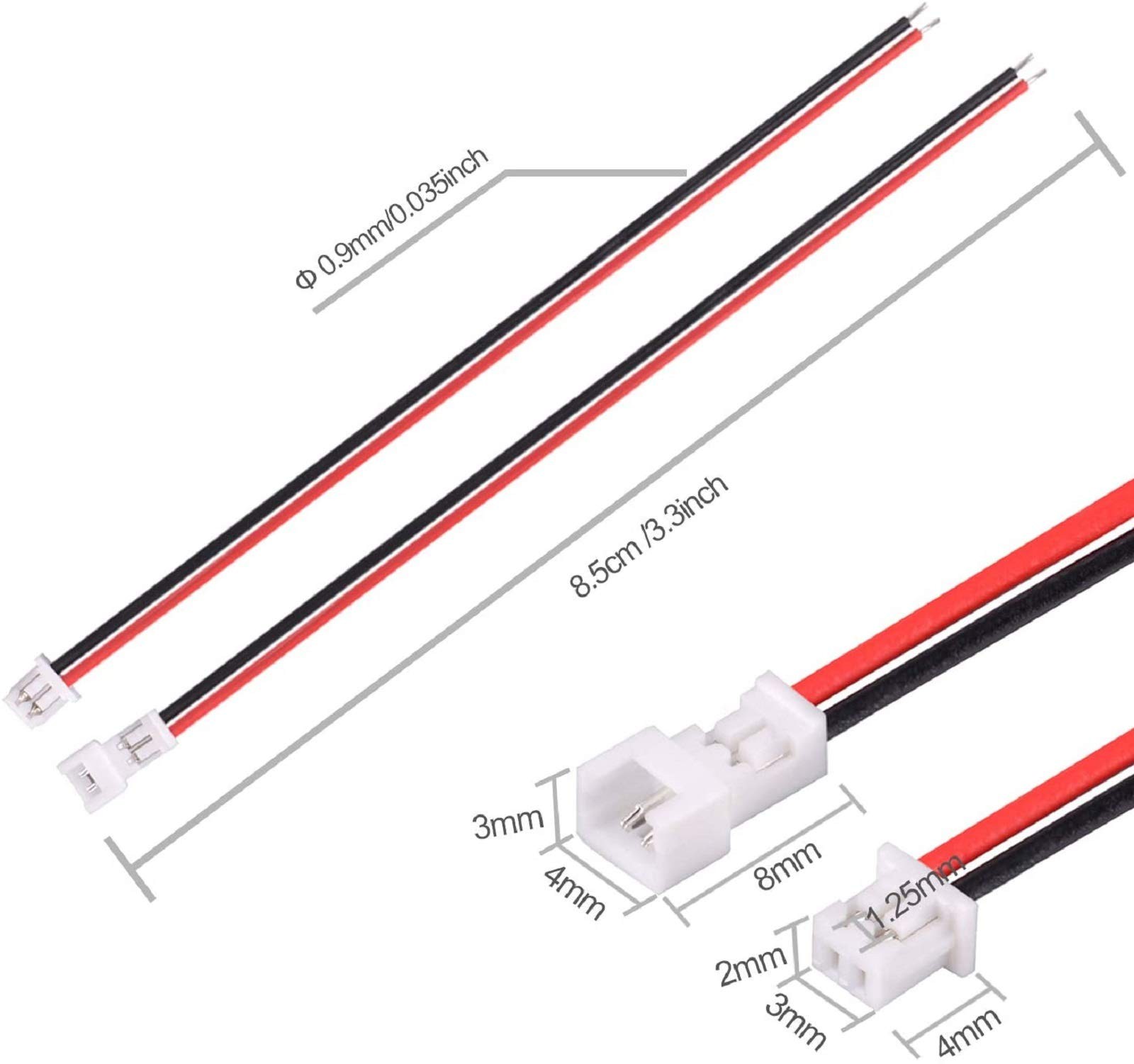 Letool 30 Pairs JST 1.25mm 2 Pin Micro Male Female 2 Pin-80mm, 2 PIN