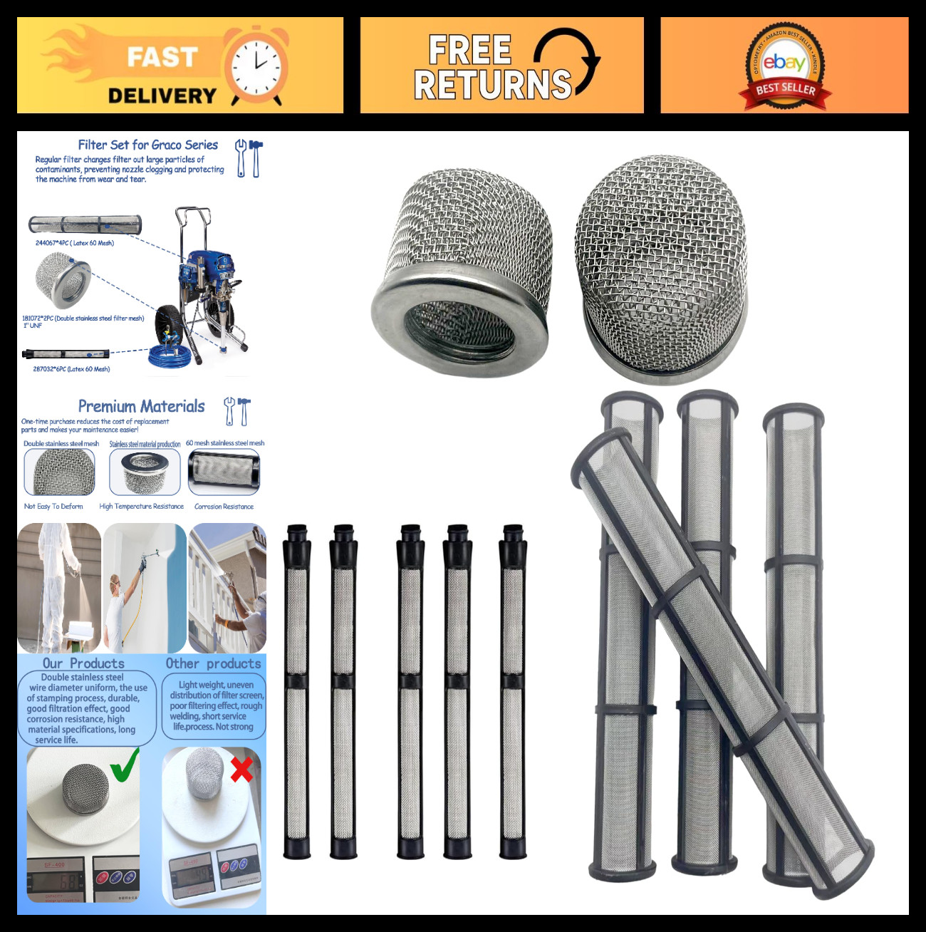 Airless Spray Filter Screen Set Replacement for Graco Paint Sprayers 695 795 109