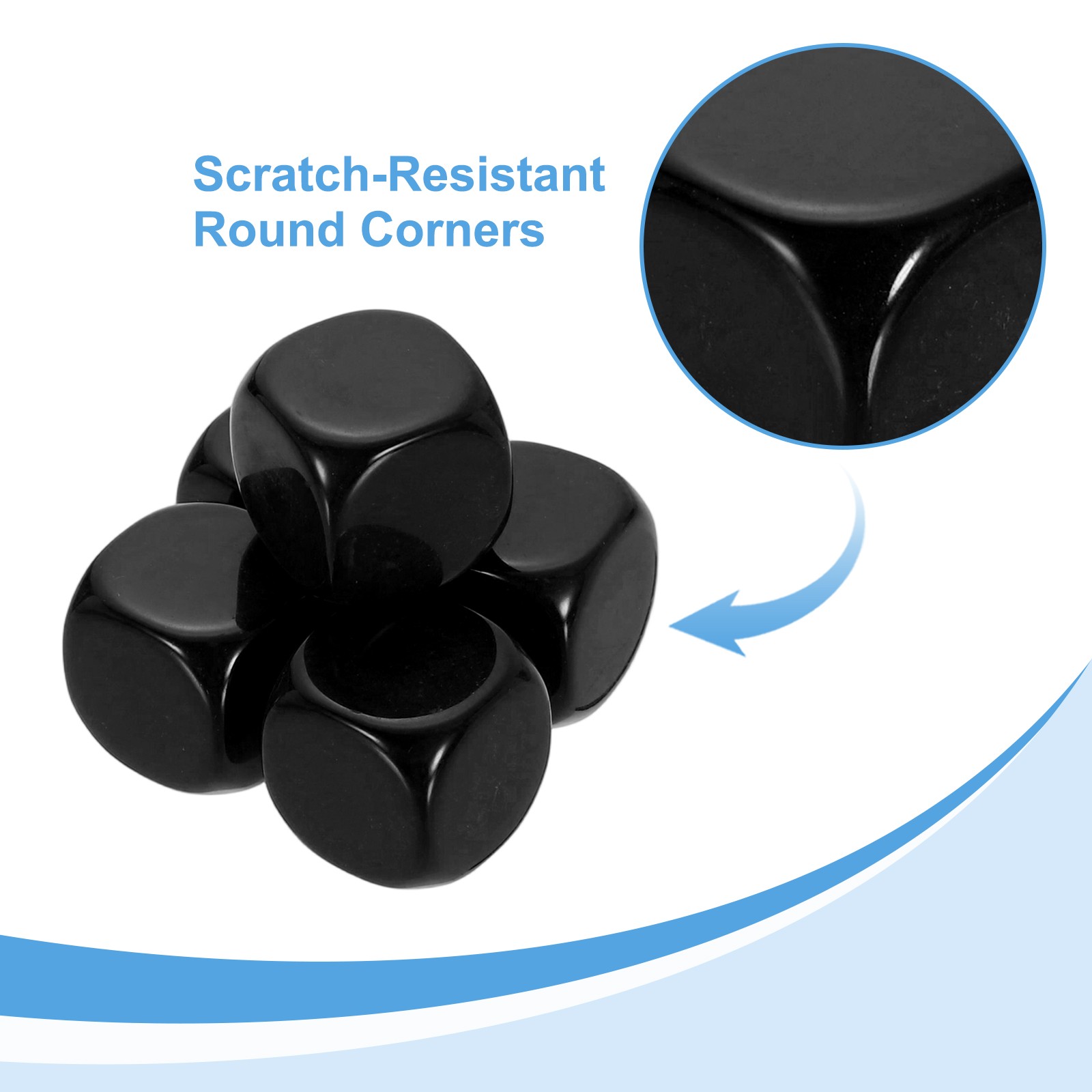 20pcs Rounded Smooth Six Sides 20mm/0.8inch Acrylic, Black