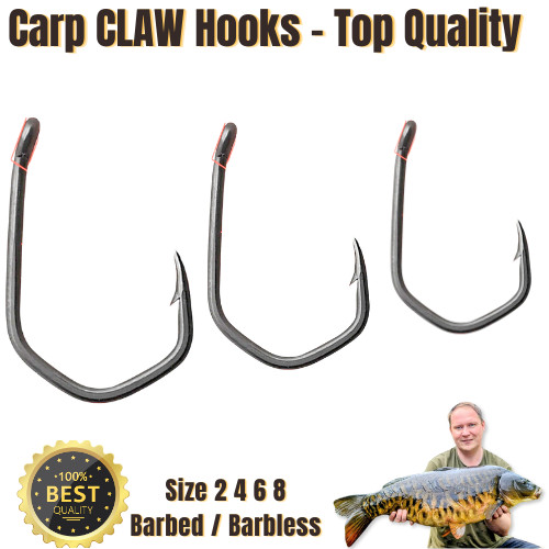 Carp Claw Hooks - Teflon Wide Gape Carp Fishing Hooks - Barbless / Microbarbed