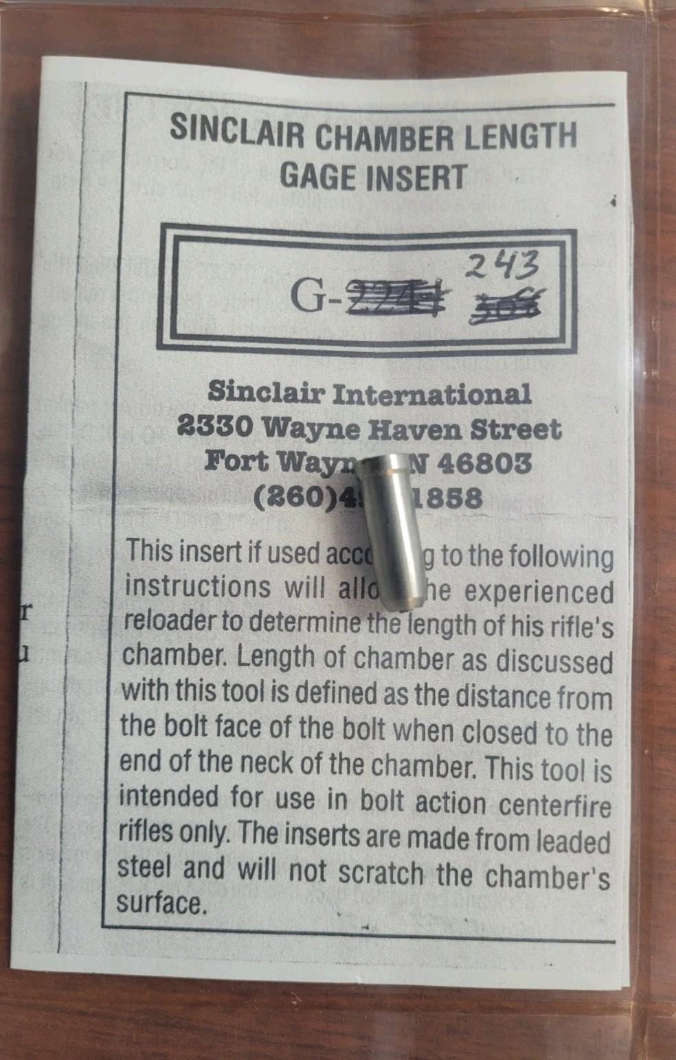 Sinclair International - Chamber Length Gage - .243