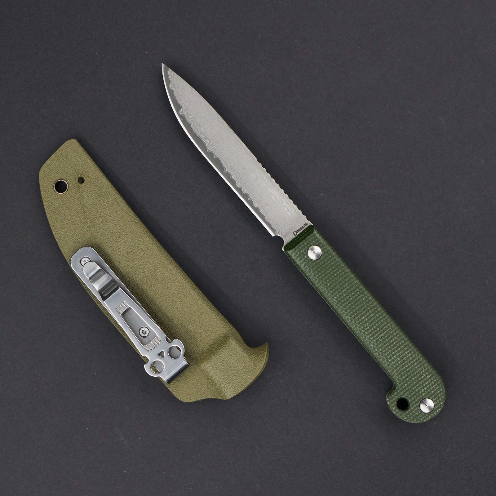 Daggerr Knives Ataman Fixed Knife 3.5" Damascus Steel Blade Green Micarta Handle