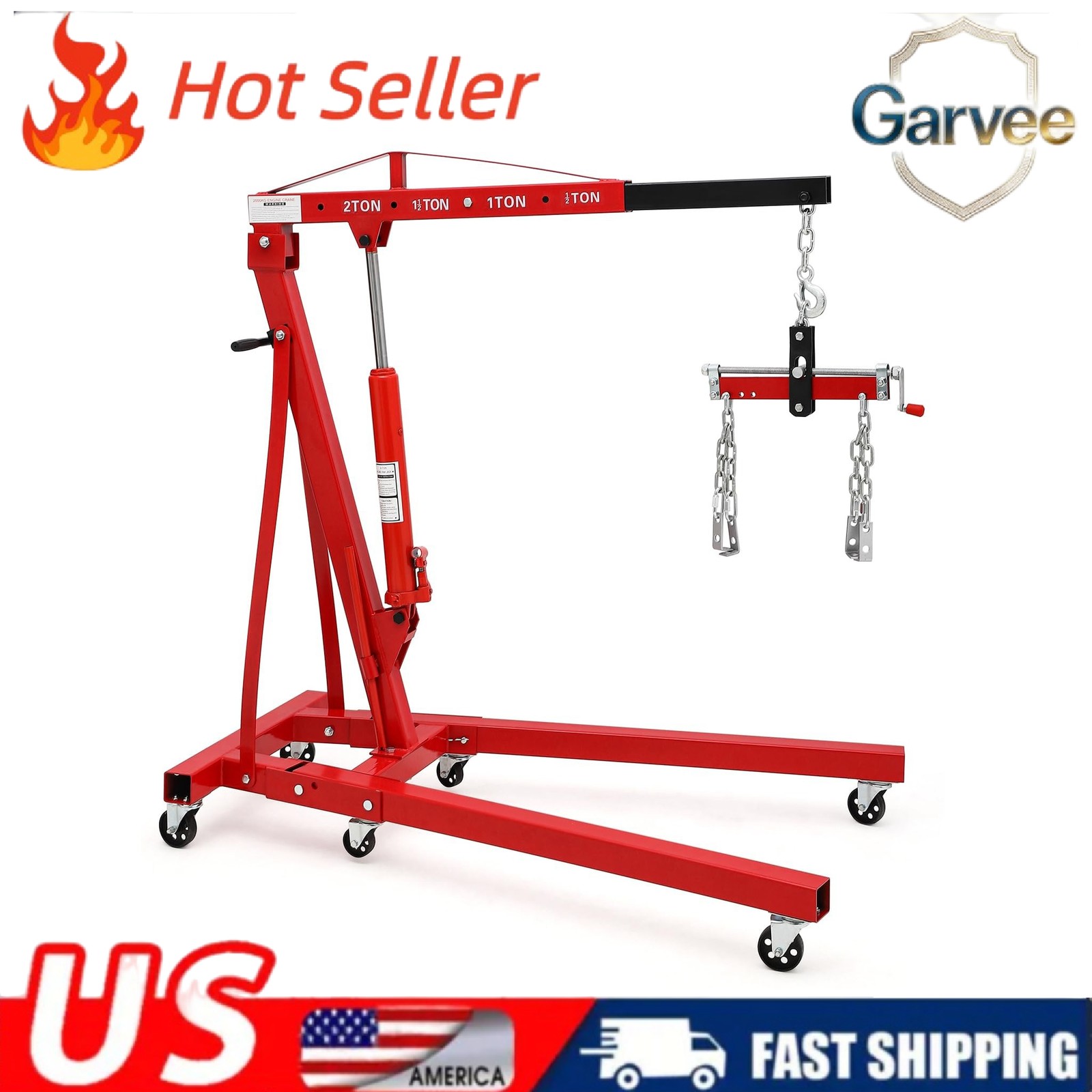 Shop Crane 2 Ton Folding Hydraulic Engine Hoist Cherry Picker 4400lbs Lever