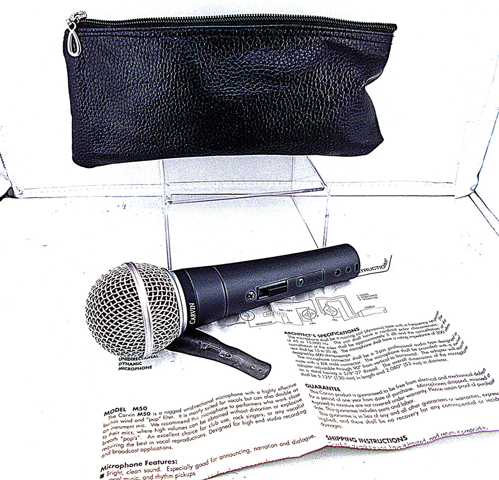 CARVIN M50 Dynamic Microphone w/ Cardioid pattern &manual, pouch, ON/OFF switch