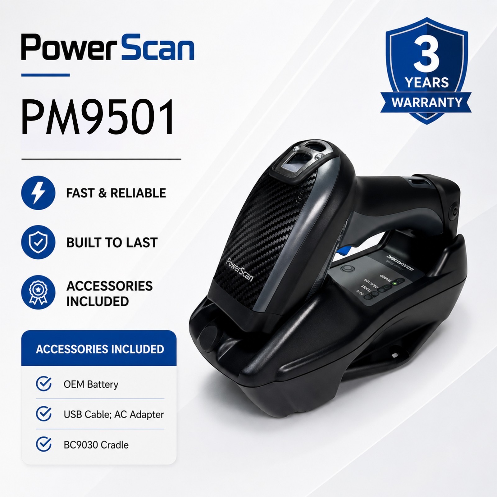 Refurbished💠Datalogic POWERSCAN PM9501 Industrial Barcode Scanner w/BC9030