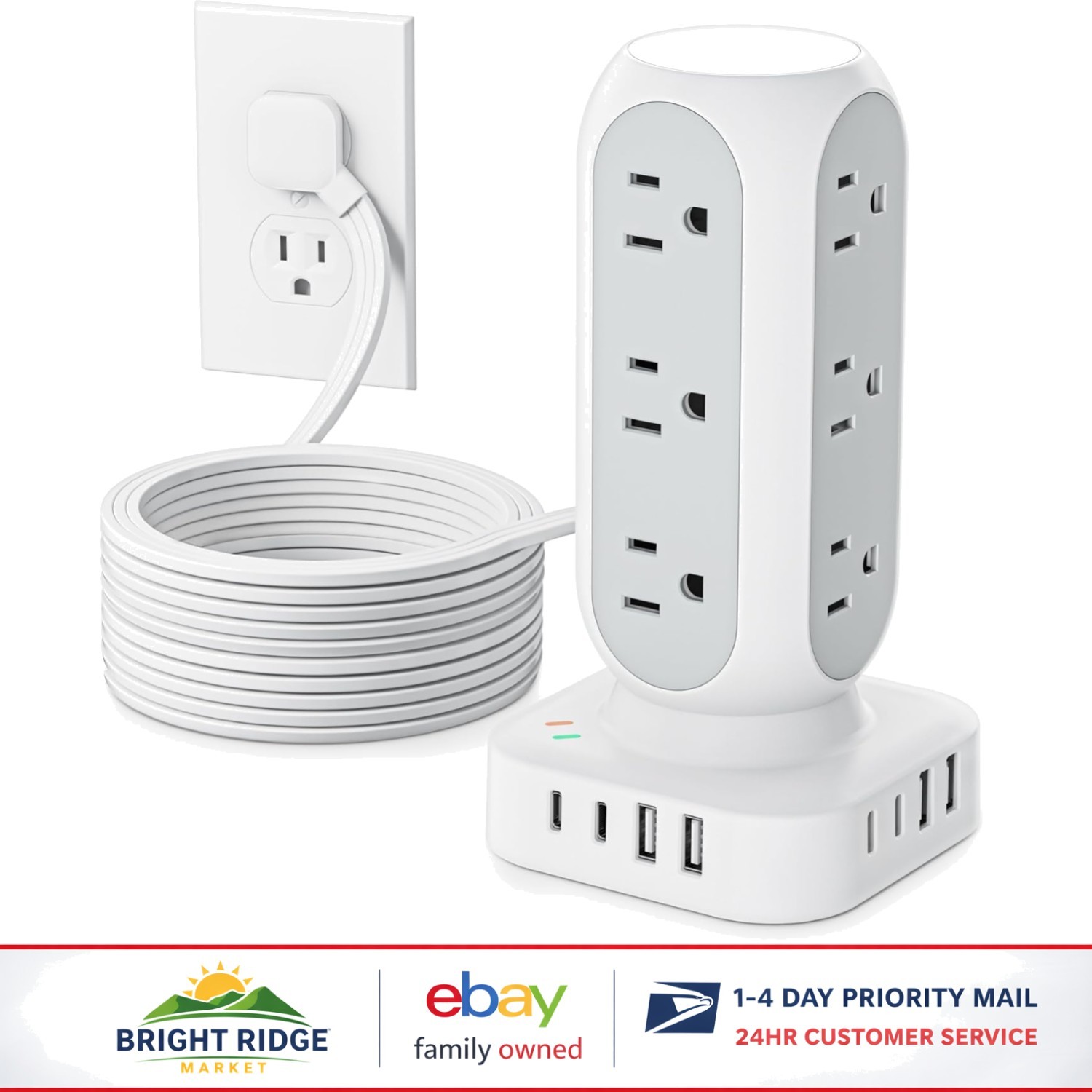 Lightweight Surge Protector with Multiple Outlets and USB Ports for Easy Access