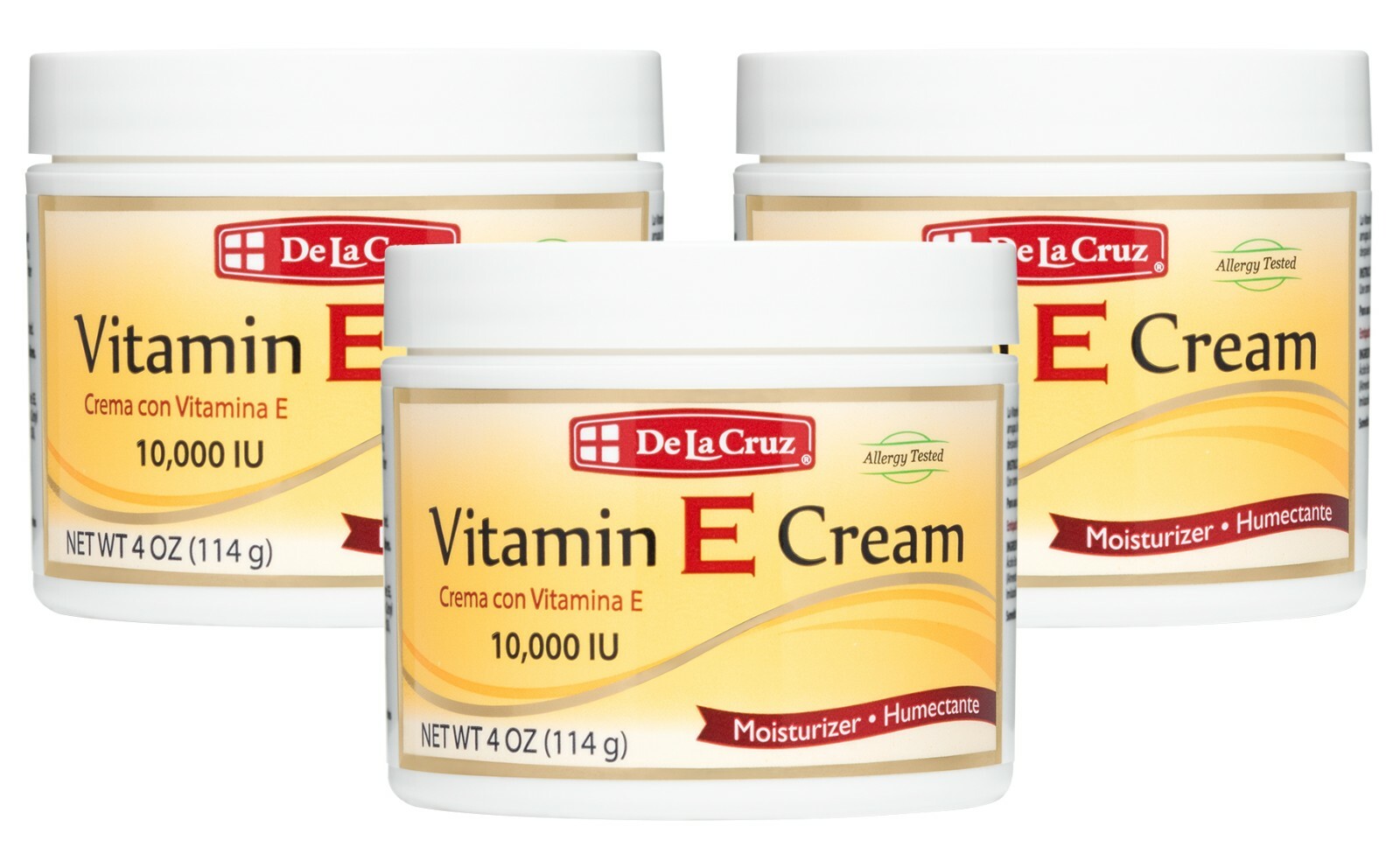 De La Cruz® 10,000 IU Vitamin E Cream 4 OZ - Allergy Tested, USA Made  (3 JARS)